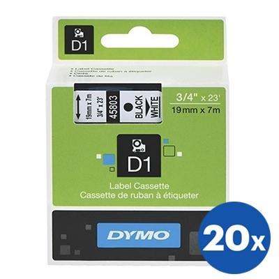 20 x Dymo SD45803 / S0720830 Original 19mm Black Text on White Label Cassette - 7 meters