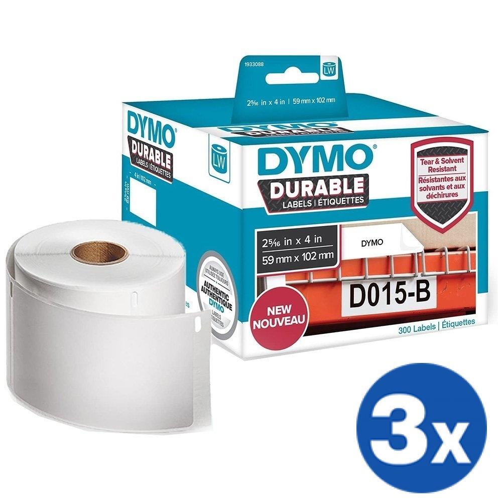 3 x Dymo 1933088 Original Durable Industrial White Label Roll 59mm x 102mm - 300 labels per roll