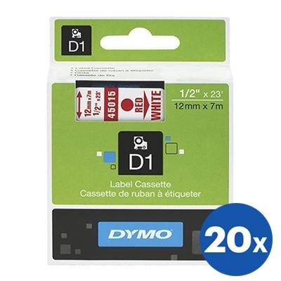 20 x Dymo SD45015 / S0720550 Original 12mm Red Text on White Label Cassette - 7 meters