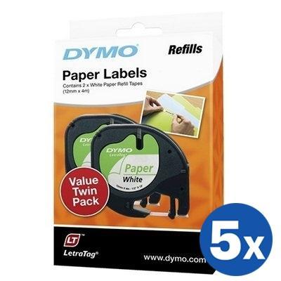 5 x Dymo SD92630 / 10697 Original 12mm x 4m Black On White LetraTag Paper Tape Twin Pack