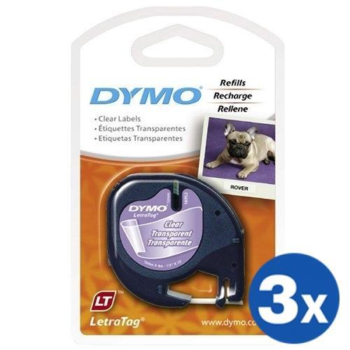 3 x Dymo SD12267 / 16952 Original 12mm x 4m Black On Clear Plastic Tape