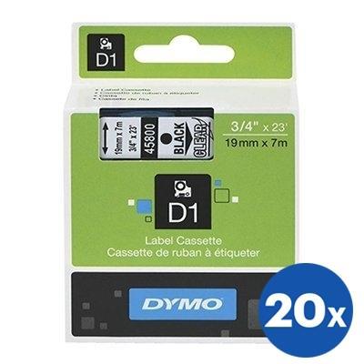 20 x Dymo SD45800 / S0720820 Original 19mm Black Text on Clear Label Cassette - 7 meters