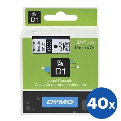 40 x Dymo SD45803 / S0720830 Original 19mm Black Text on White Label Cassette - 7 meters