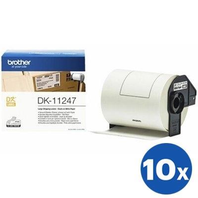 10 x Brother DK-11247 DK11247 Original Black Text on White 103mm x 164mm Die-Cut Paper Label Roll - 180 labels per roll
