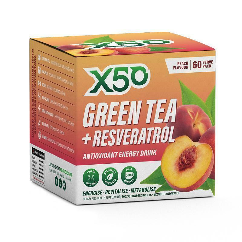 Green Tea X50 - Antioxidant Energy Drink + Resveratrol Peach 60 SERVES