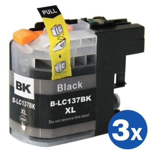 3 x Generic Brother LC-137XLBK LC137XLBK Black Ink Cartridge - 1,200 Pages