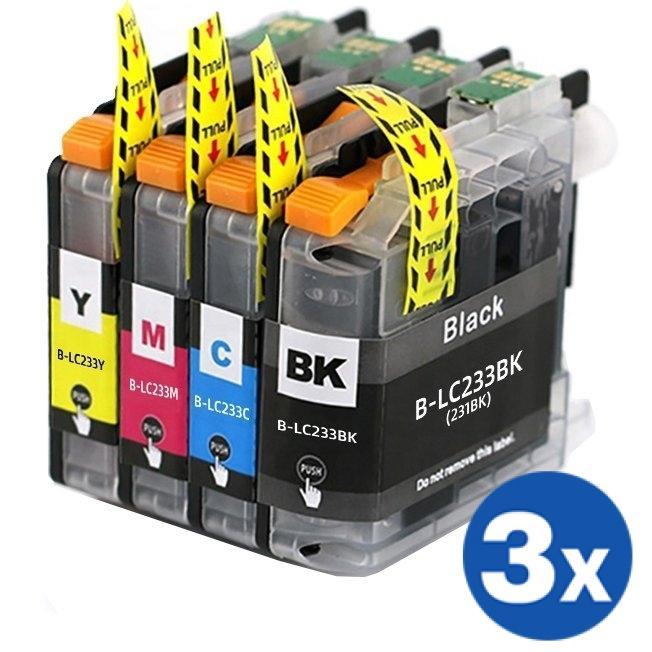 12 Pack Brother LC-233 LC233 Generic Ink Cartridges [3BK,3C,3M,3Y]
