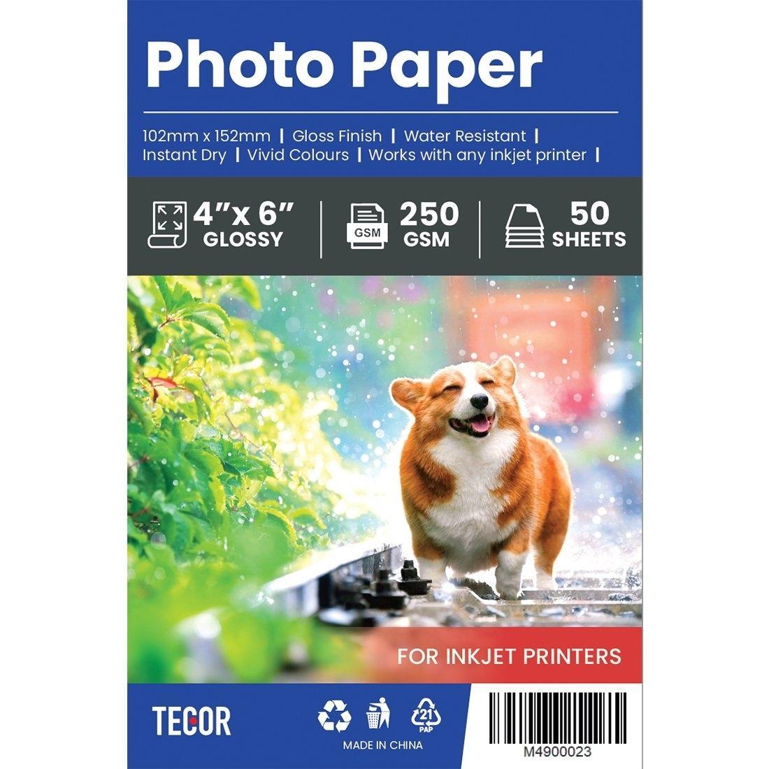 5 x Glossy Cast Coated Photo Paper 250GSM 4 x 6 inches for Inkjet Printers - 50 sheets per pack (250 sheets in total)