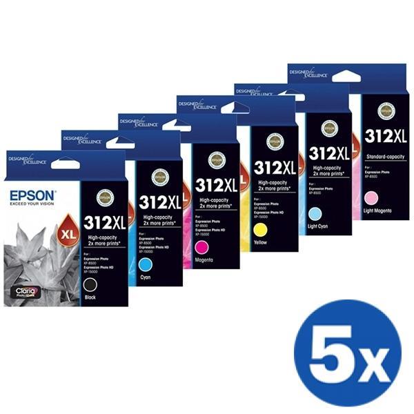 30 Pack Epson 312XL Original High Yield Inkjet Cartridge Combo [5BK,5C,5M,5Y,5LC,5LM]
