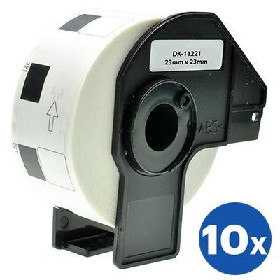 10 x Brother DK-11221 DK11221 Generic Black Text on White 23mm x 23mm Die-Cut Paper Label Roll - 1000 labels per roll