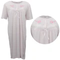 Women's 100% Cotton Short Sleeves Nightie Night Gown Pajamas PJs Sleepwear Dress - Light Pink, 14