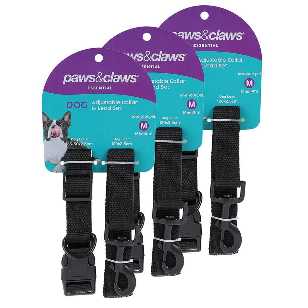 3x 2pc Paws & Claws Essentials Pets Dog Adjustable Collar/120cm Lead Set ASST