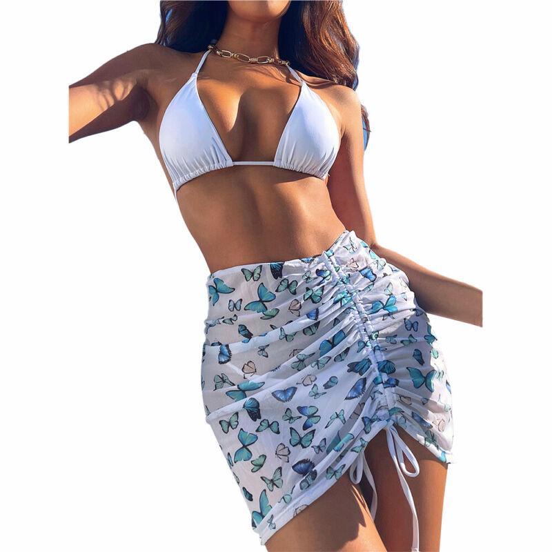 GoodGoods Women Swimsuit Bikini Set Beachwear Swimwear Bathing Suit with Cover Up Sarongs (White,M)
