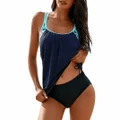 Vicanber Women One Piece Padded Monokini Bikini Swimsuit Ladies Beach Swimwear Bathing Suit (Nave Blue,L)