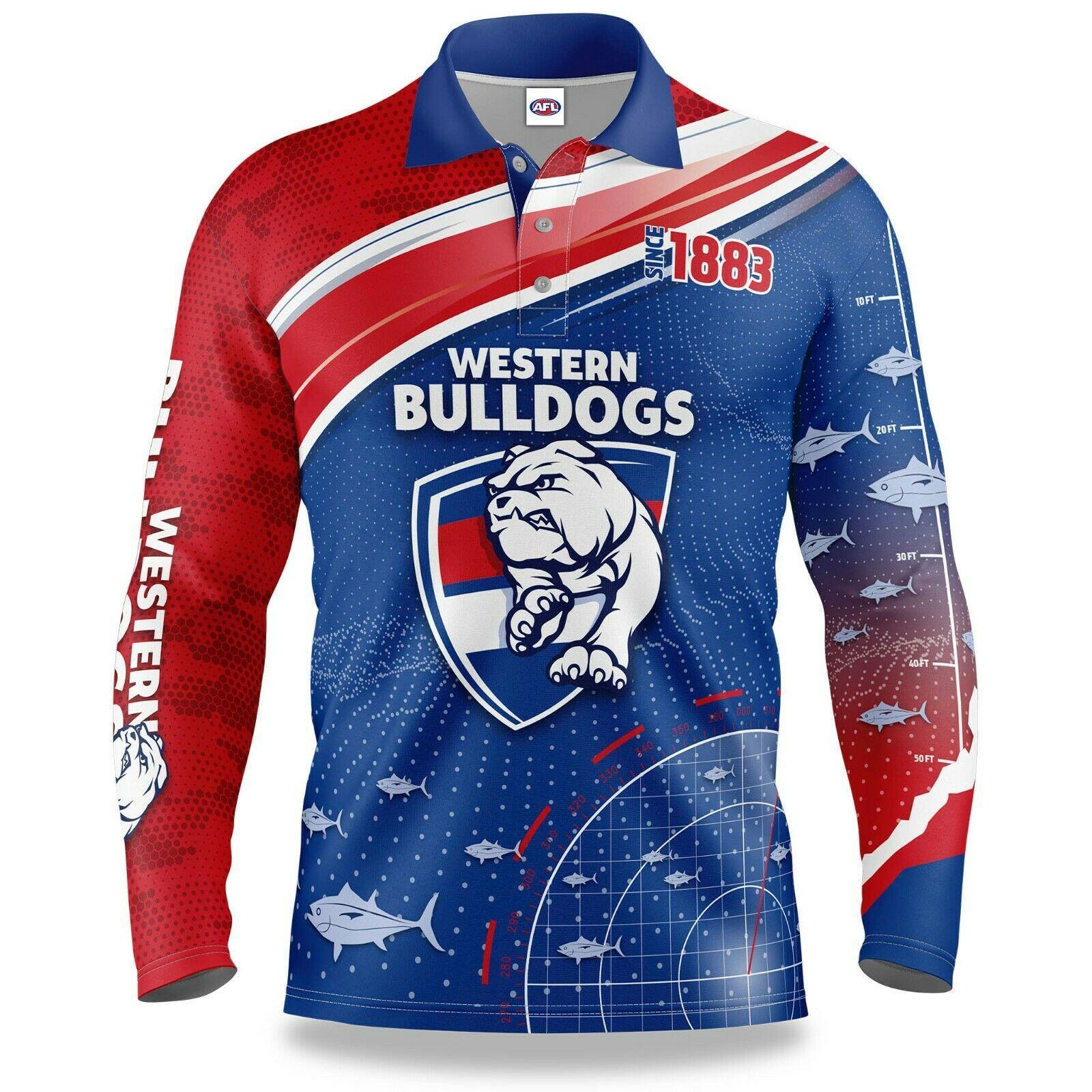 AFL Long Sleeve Fishfinder Fishing Polo Tee Shirt - Western Bulldogs - Adult