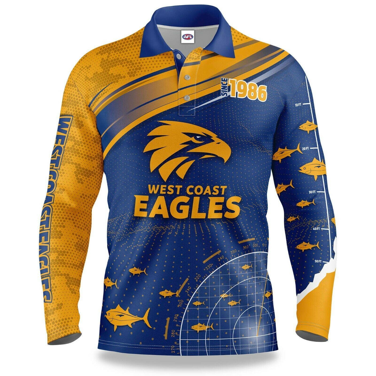 AFL Long Sleeve Fishfinder Fishing Polo Tee Shirt - West Coast Eagles - Adult