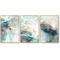 Abstract Blue Green 3 sets Gold Frame Canvas Wall Art Home Decor