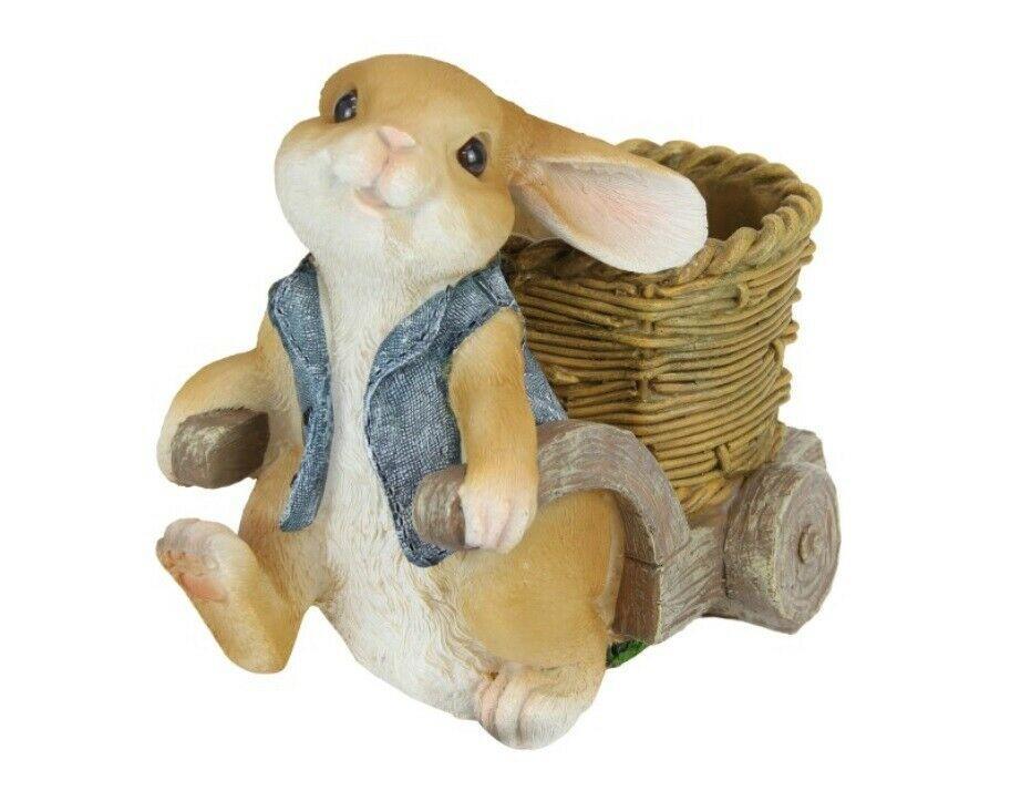 20cm CUTE BUNNY Rabbit CART Ornament Figurine Statue Garden Sculpture Mother's Day