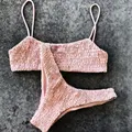 Vicanber Womes Brazilian Crinkle Bikini Bandage Swimwear Beach Swimming Costume (Pink,S)