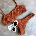 Vicanber Womes Brazilian Crinkle Bikini Bandage Swimwear Beach Swimming Costume (Orange,M)
