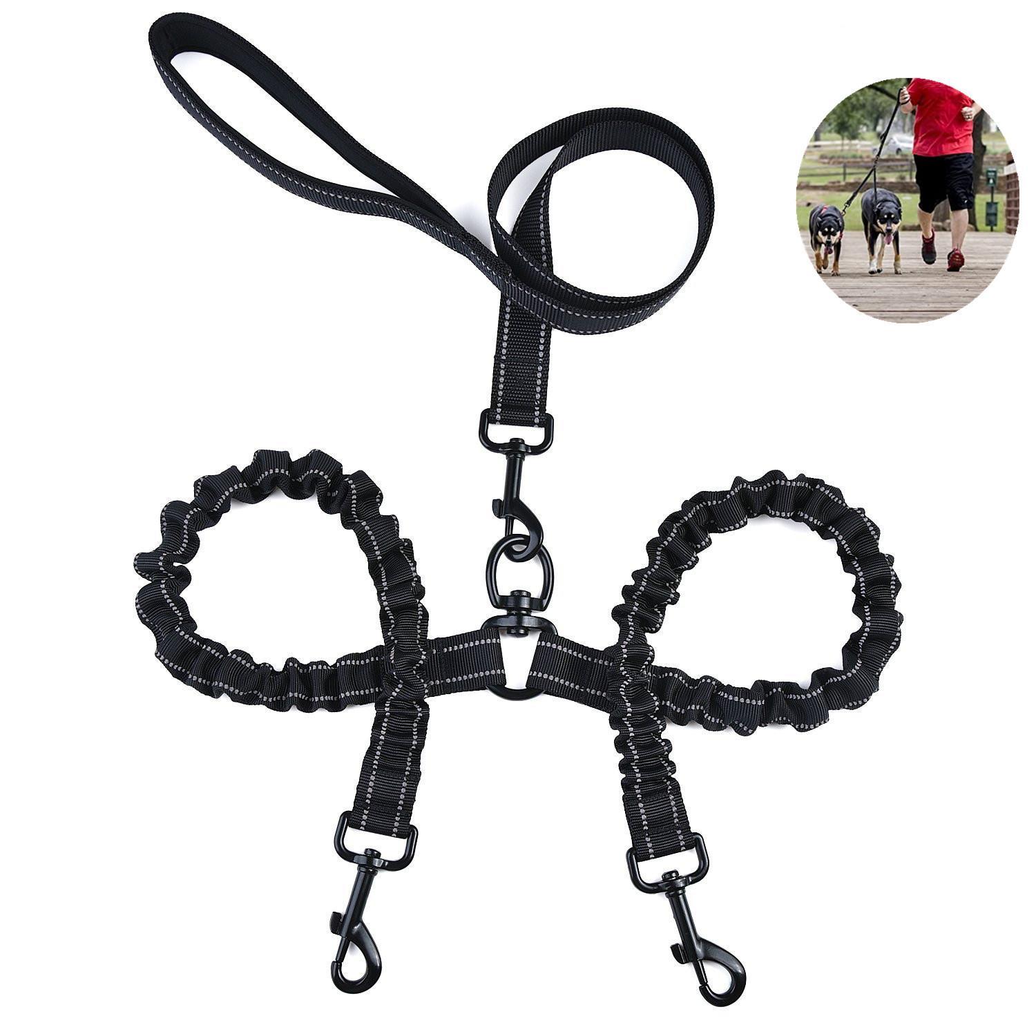 Double dog leash,adjustable heavy double dog leash 360 ° double dog leash with soft handle without knots,walking and training dog leash