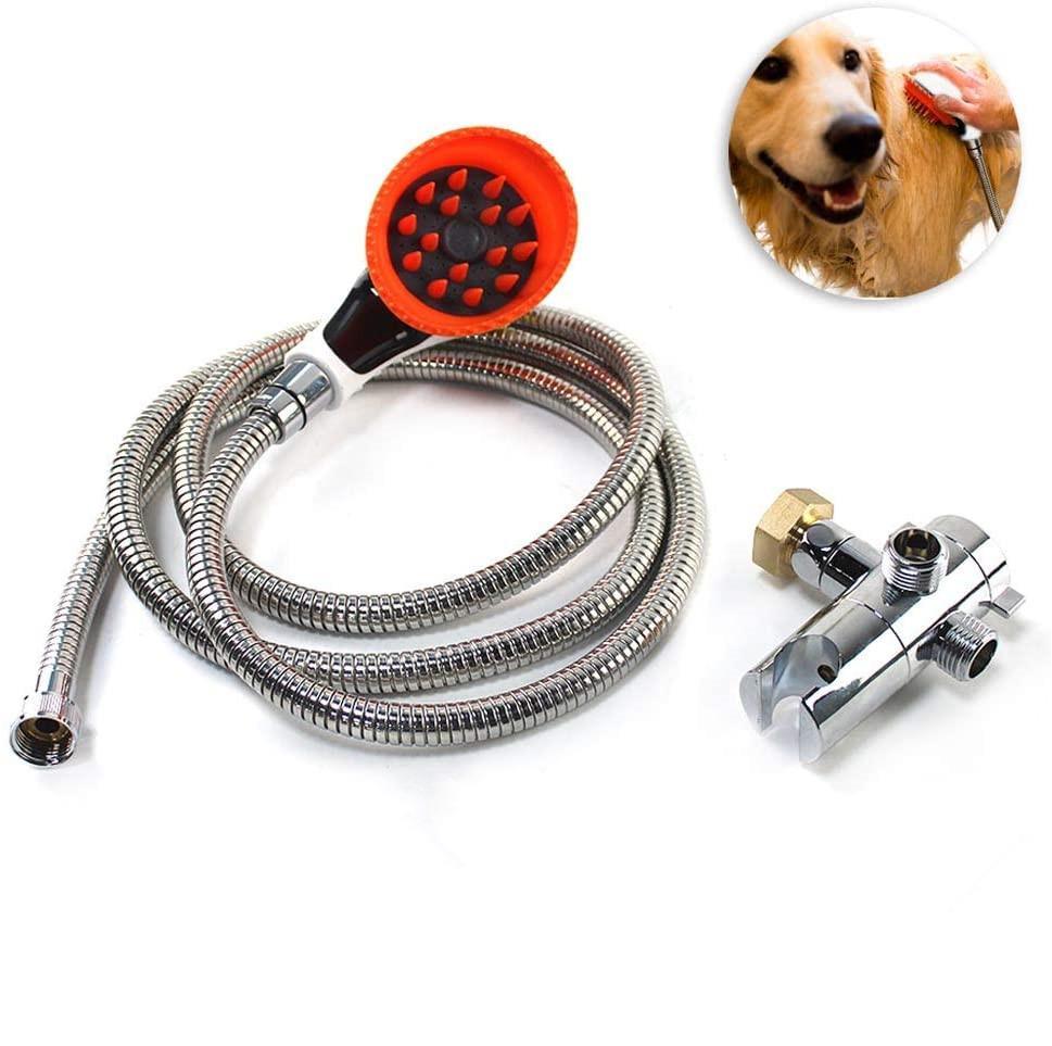 Pet Shower Sprayer Kit,Pet Faucet Sprayer,Include Shower Brush Head with Splash Shield,Long Hose and Faucet Attachment,for Dog Cat Washing and Massage