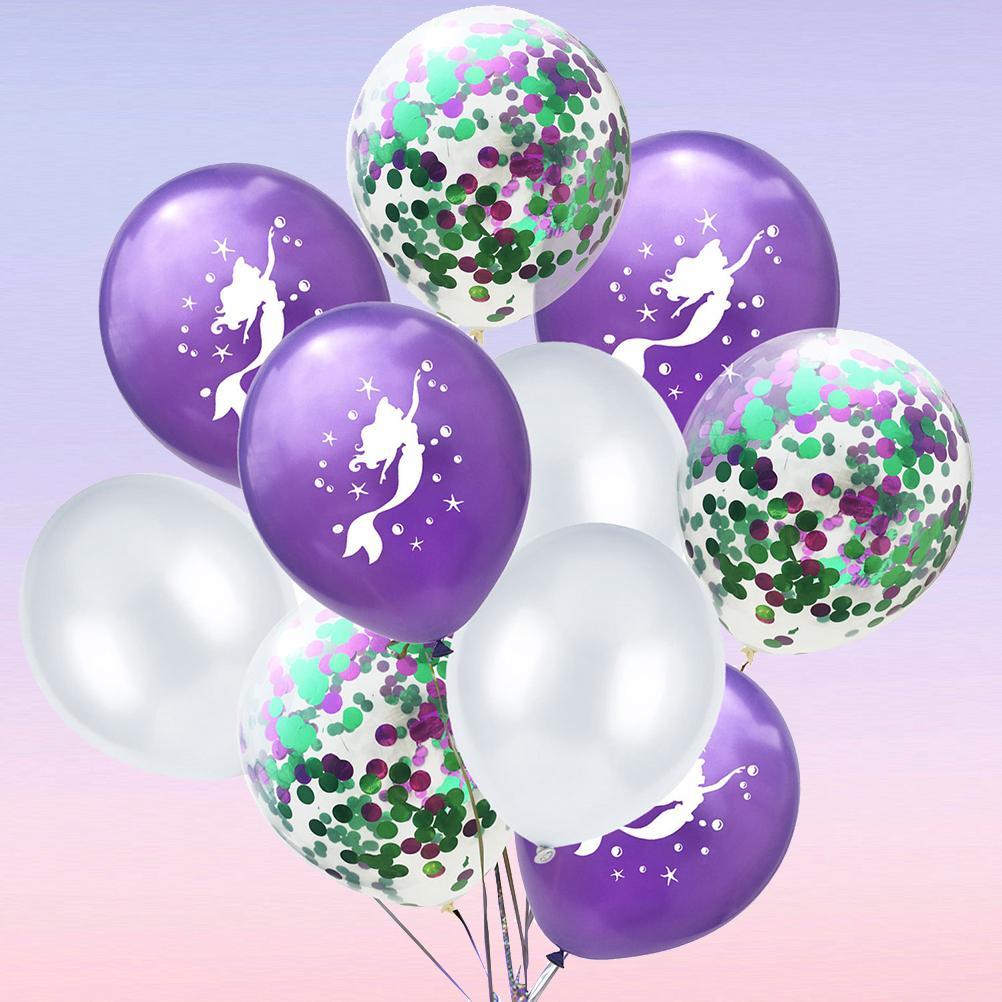 10pcs Mermaid Party Balloon Set 12 Inch Mermaid Balloons White Balloons and Confetti Latex Balloons Kit for Wedding Baby Birthday