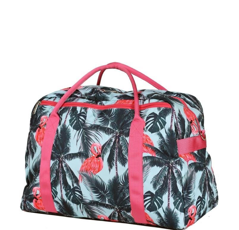 Tosca Fashion Tote / Duffle Bag Green / Pink Flamingo