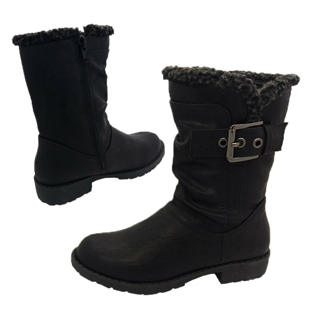 Girls Boots Bellissimo Frankie Black Boot Mid-Calf Zip Fur Trim Size UK 12-4 NEW Black 12