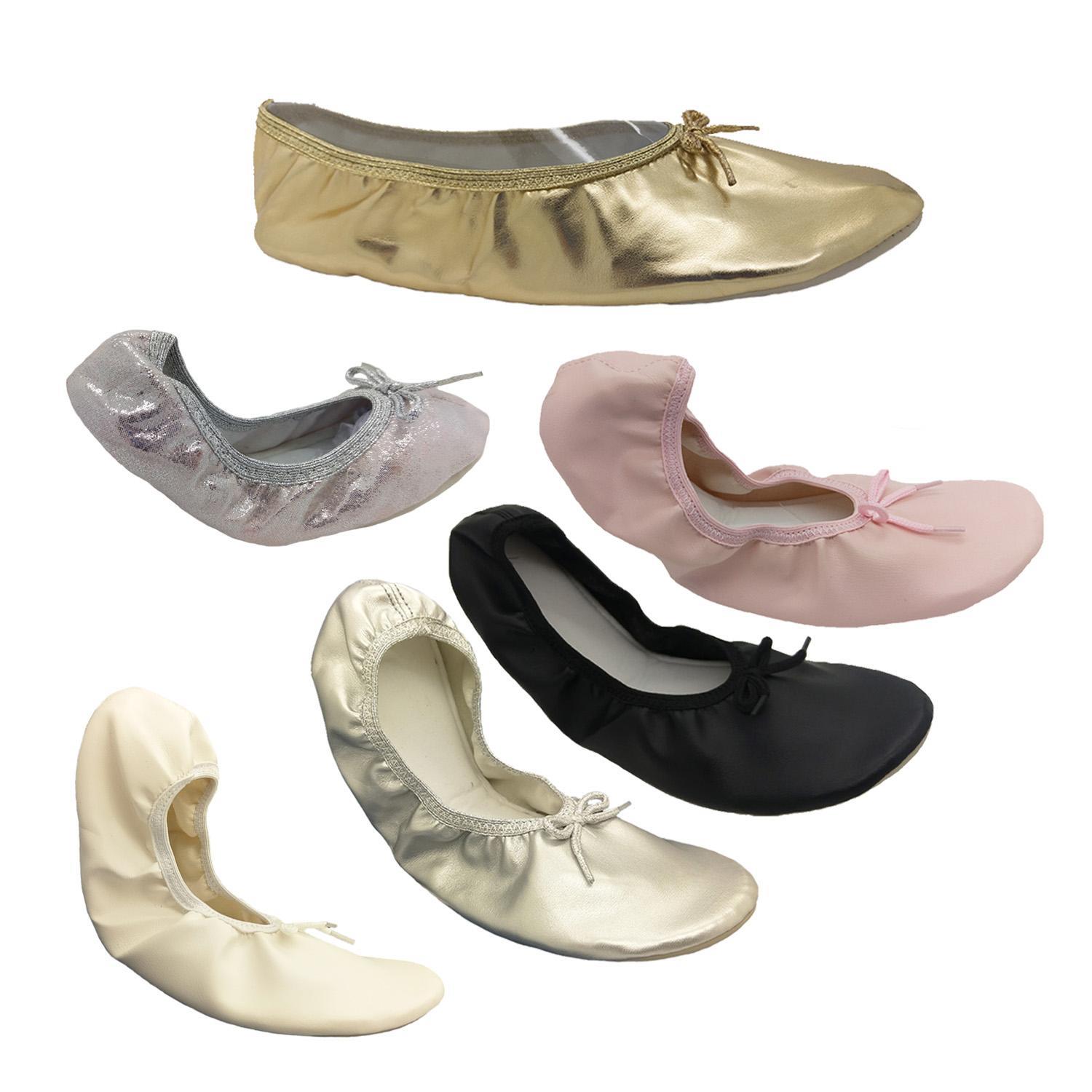 Girls Genuine Jiffies Classic Ballet Flats Elastic Edge Soft Insole Size 5 - 3-Silver Distressed-5-6