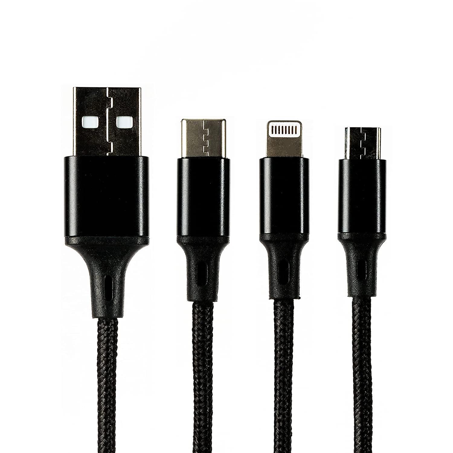 High Quality Wire 3 in 1 Cable and Charging Cable Usb for Android Micro+iPhone+Type-C Usb - Black