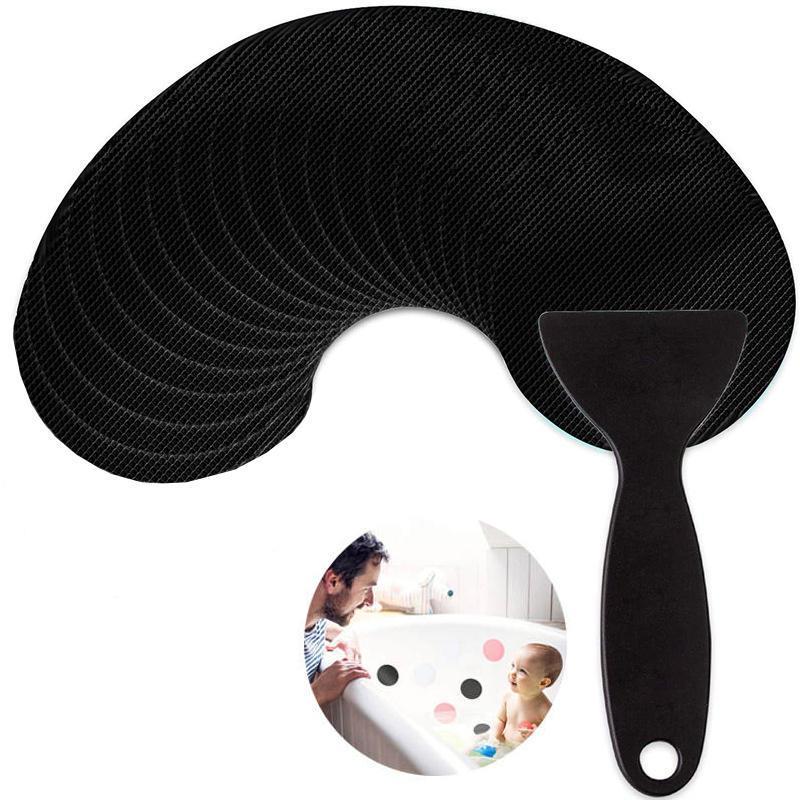 20 Pcs Non-Slip Bathtub Stickers Safety Showers Treads Adhesive Decals With Scraper (Black, 8cm)