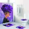 4 Pcs Set Creative Colorful Printing Toilet Pad Cover Bath Mat Shower Curtain Set (4, 50x80)