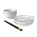 SOGA White Japanese Style Ceramic Dinnerware Crockery Soup Bowl Plate Server Kitchen Home Decor Set of 4