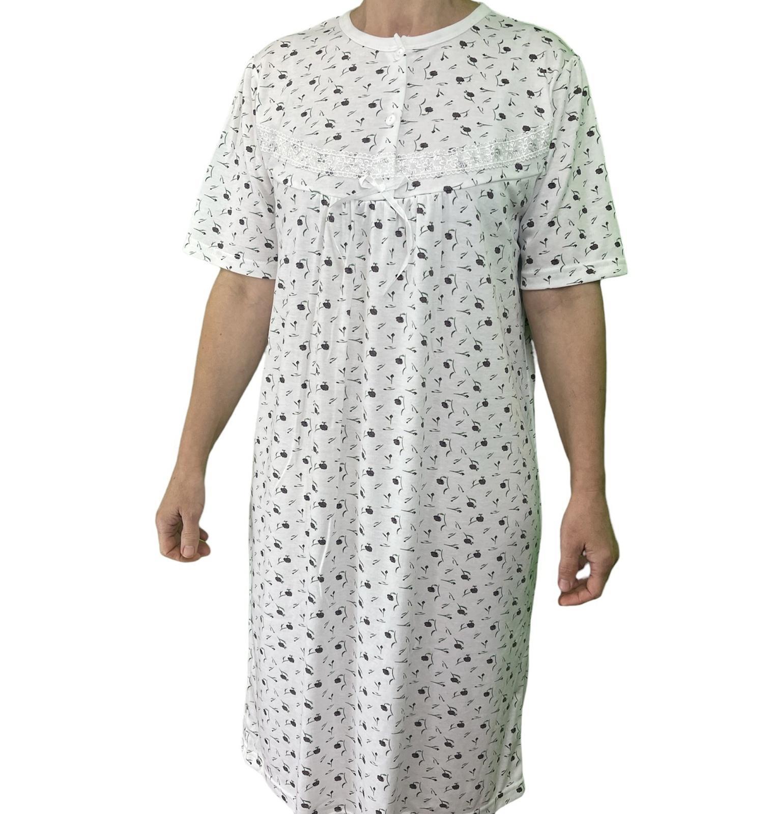 Womens Ladies Cotton Nightie Night Gown Slip Petticoat PJs Sleepwear Dress - White/Purple - 22