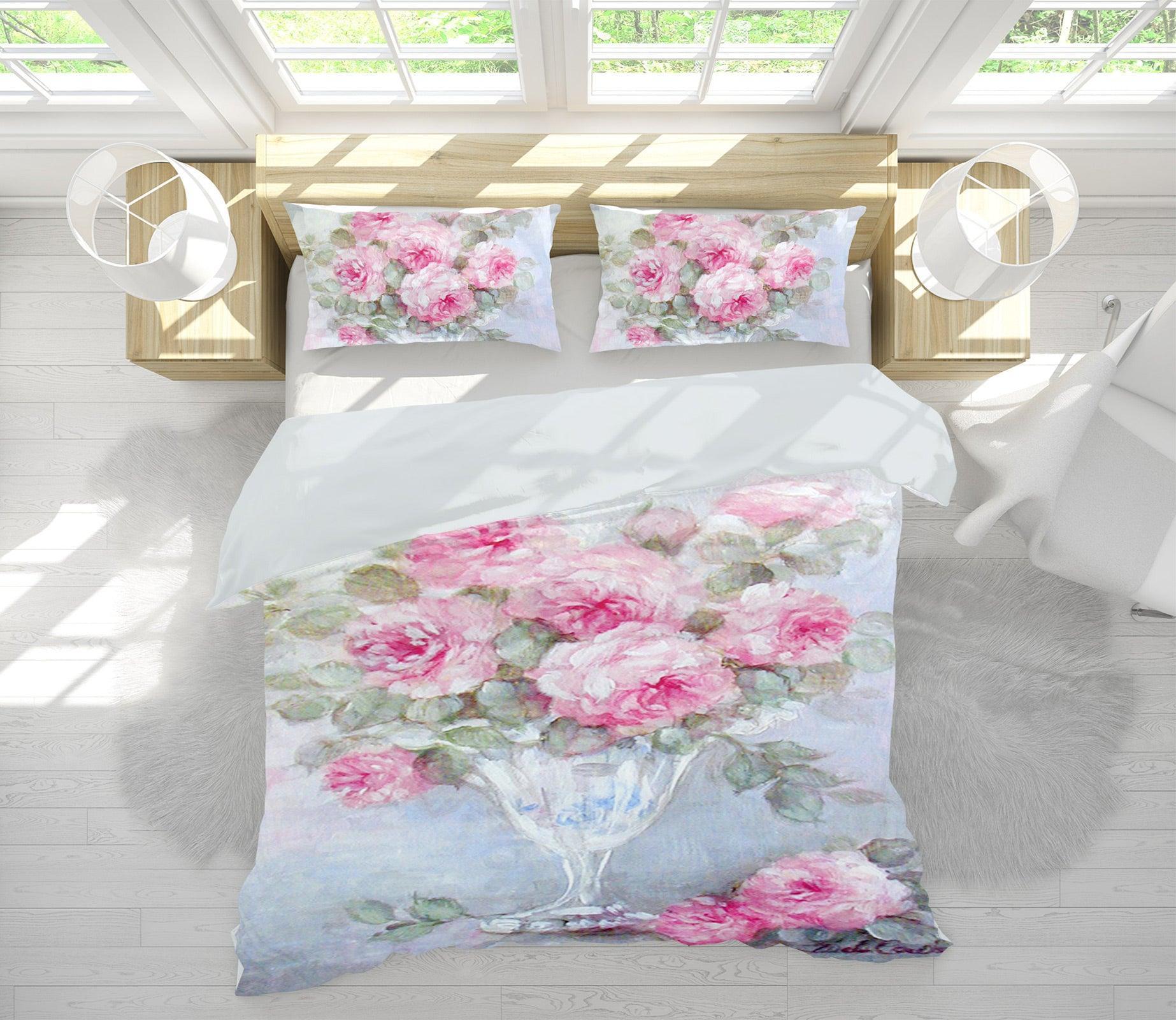 3D Pink Flower Glass Vase 2114 Debi Coules Quilt Cover Set Bedding Set Pillowcases 3D Bed Pillowcases Quilt Duvet cover