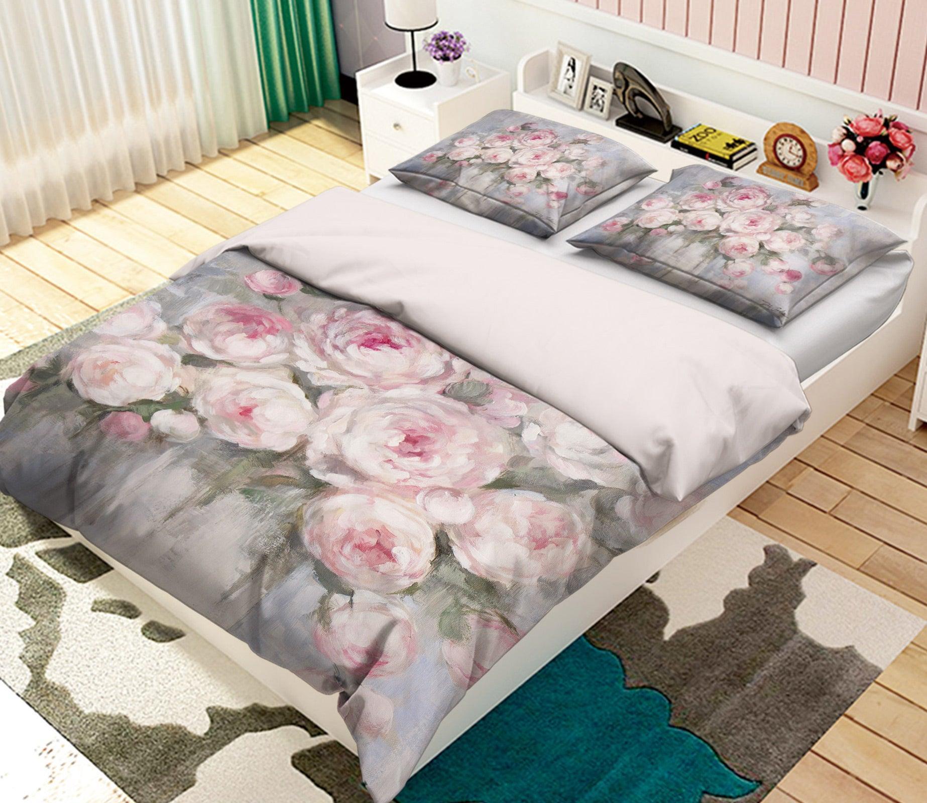 3D White Pink Flower Bush 2119 Debi Coules Quilt Cover Set Bedding Set Pillowcases 3D Bed Pillowcases Quilt Duvet cover