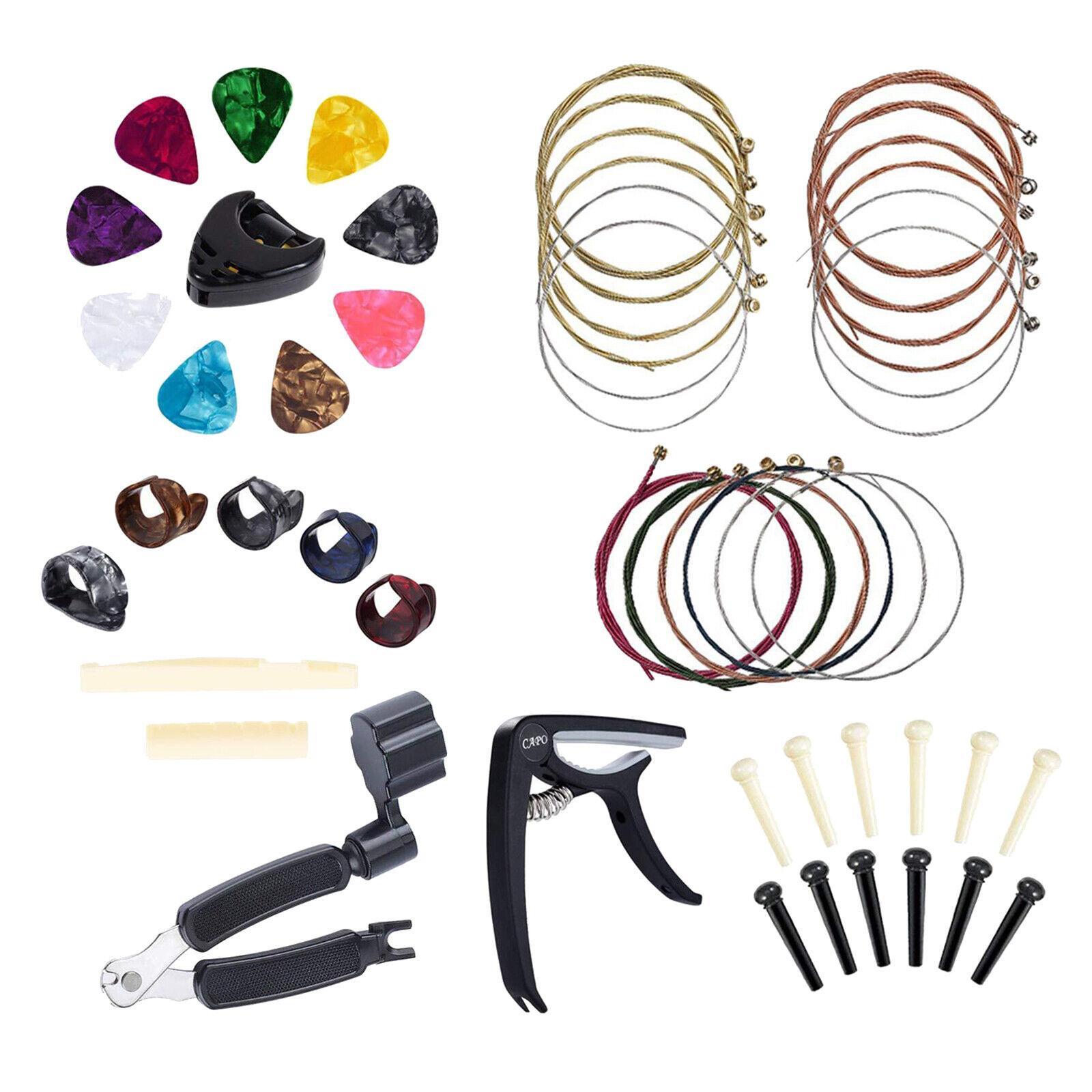 49pcs/kit Acoustic Guitar Accessories Kit Guitar Strings Picks Bone Bridge