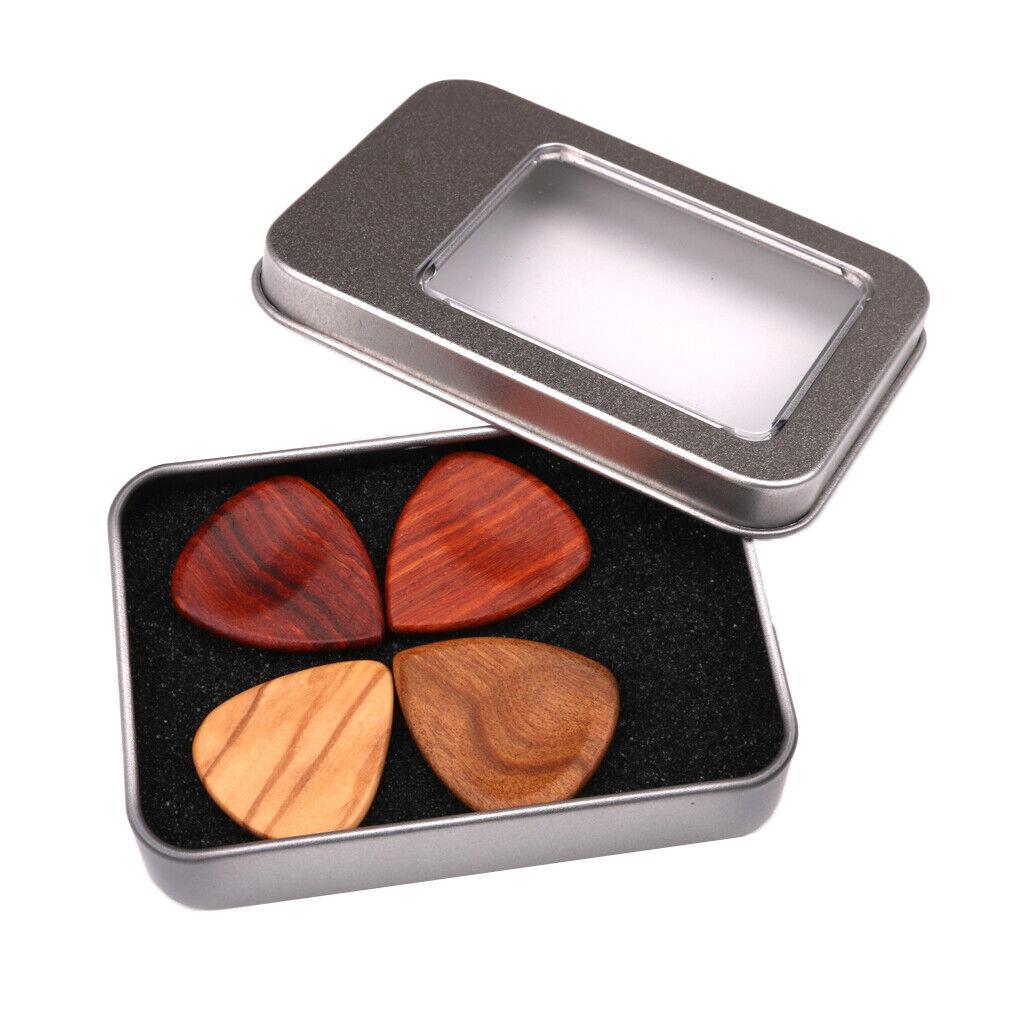 Wooden Guitar Picks Acoustic Plectrums 4 Mixed Woods 2.5mm w/ a Tin Box