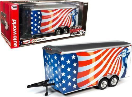 Four Wheel Enclosed Trailer (Red/blue/white) 1:18 Scale American Muscle AMM1266