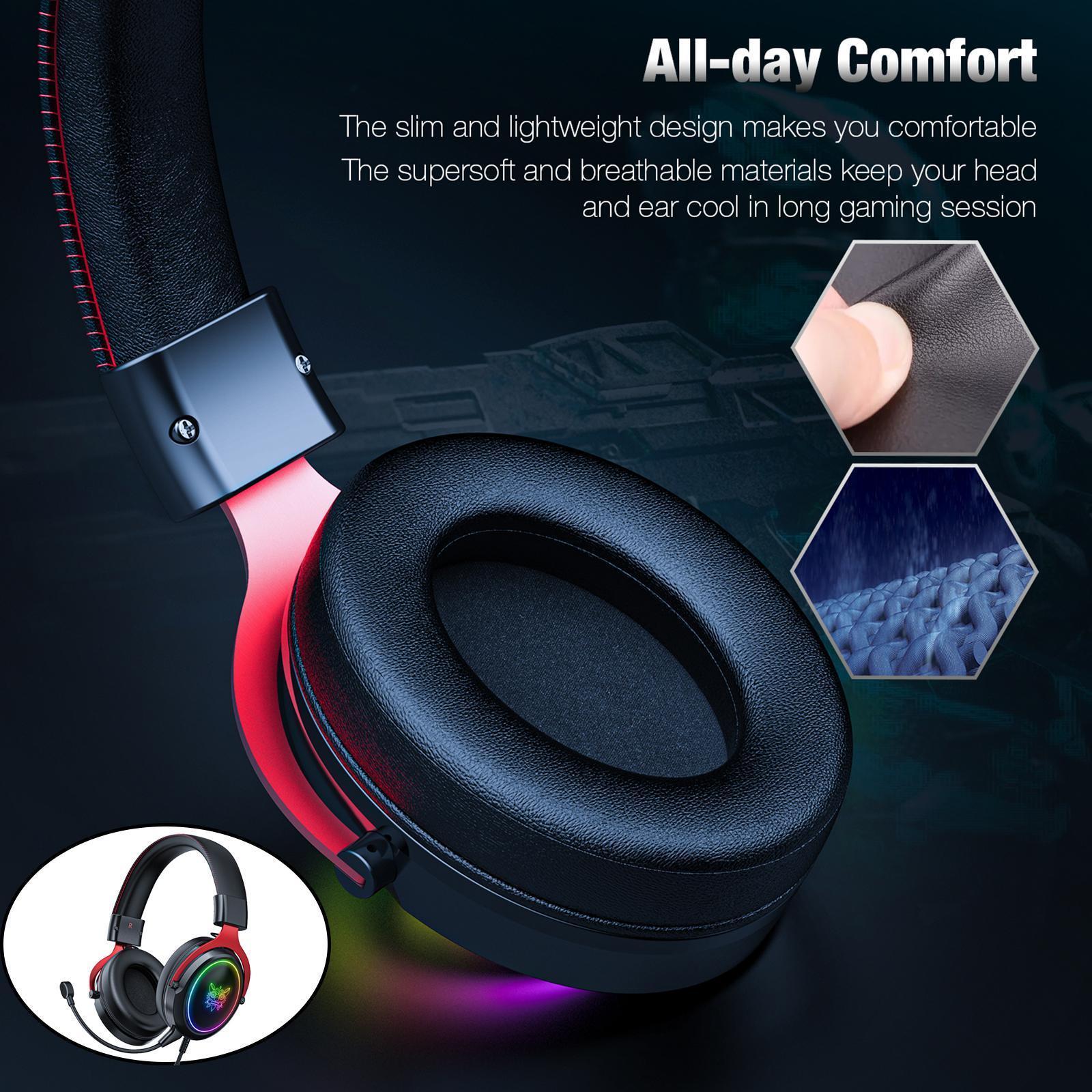 Wired Gaming Headsets Over Ear Headphones Detachable Mic for PC Laptop