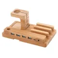 All in 1 Bamboo Charging Stand Holder 4 USB for Apple Watch iWatch 38mm 42mm for iPhone 6 6S 6 Plus 6S Plus Samsung Galaxy S6 S7 edge HTC Smartphone