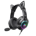 ONIKUMA K9 3.5mm Wired Gaming Headset Removable Cat Ears Headphones Noise Canceling E-Sports Earphone with Microphone RGB LED Light Volume Control Mute Mic for PS4 PC Laptop Smart Phone