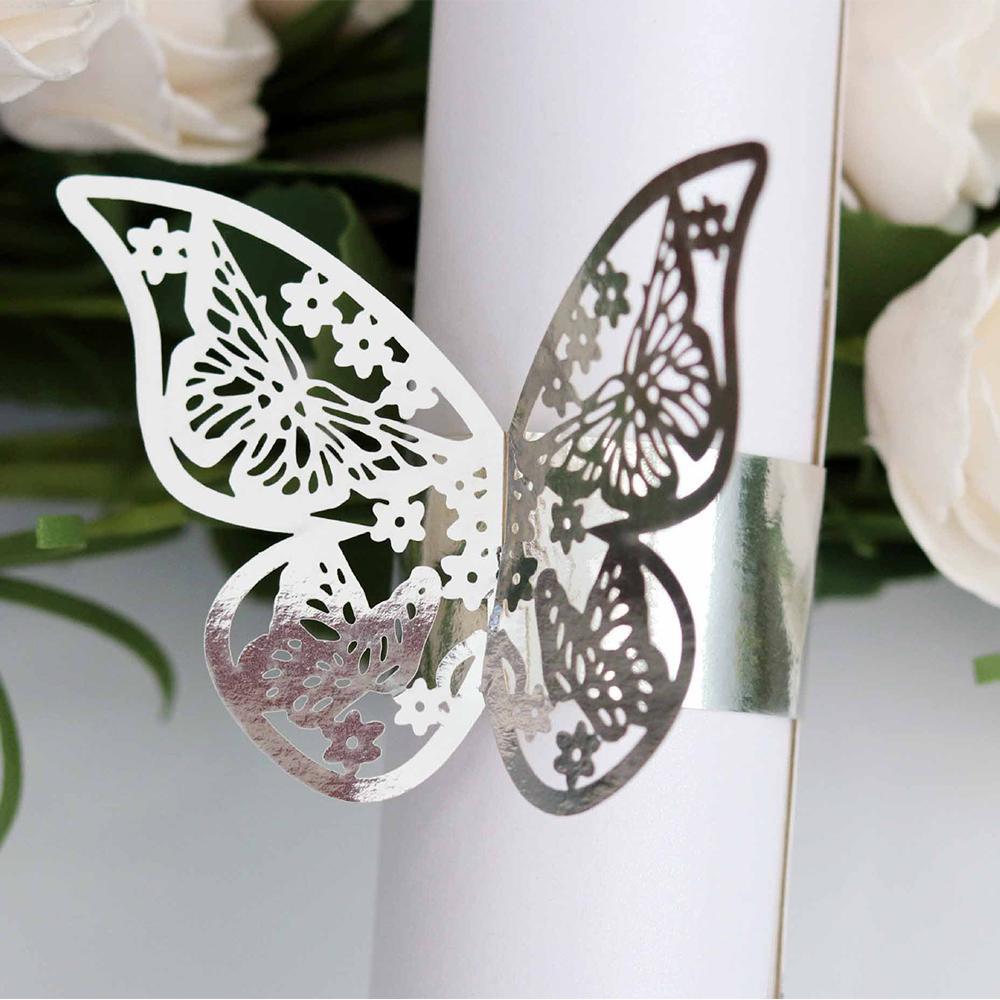 GoodGoods Reflective Hollow Out Butterfly Paper Napkin Ring Buckle Towel Wedding Party Table Decoration(Silver,1 Piece)