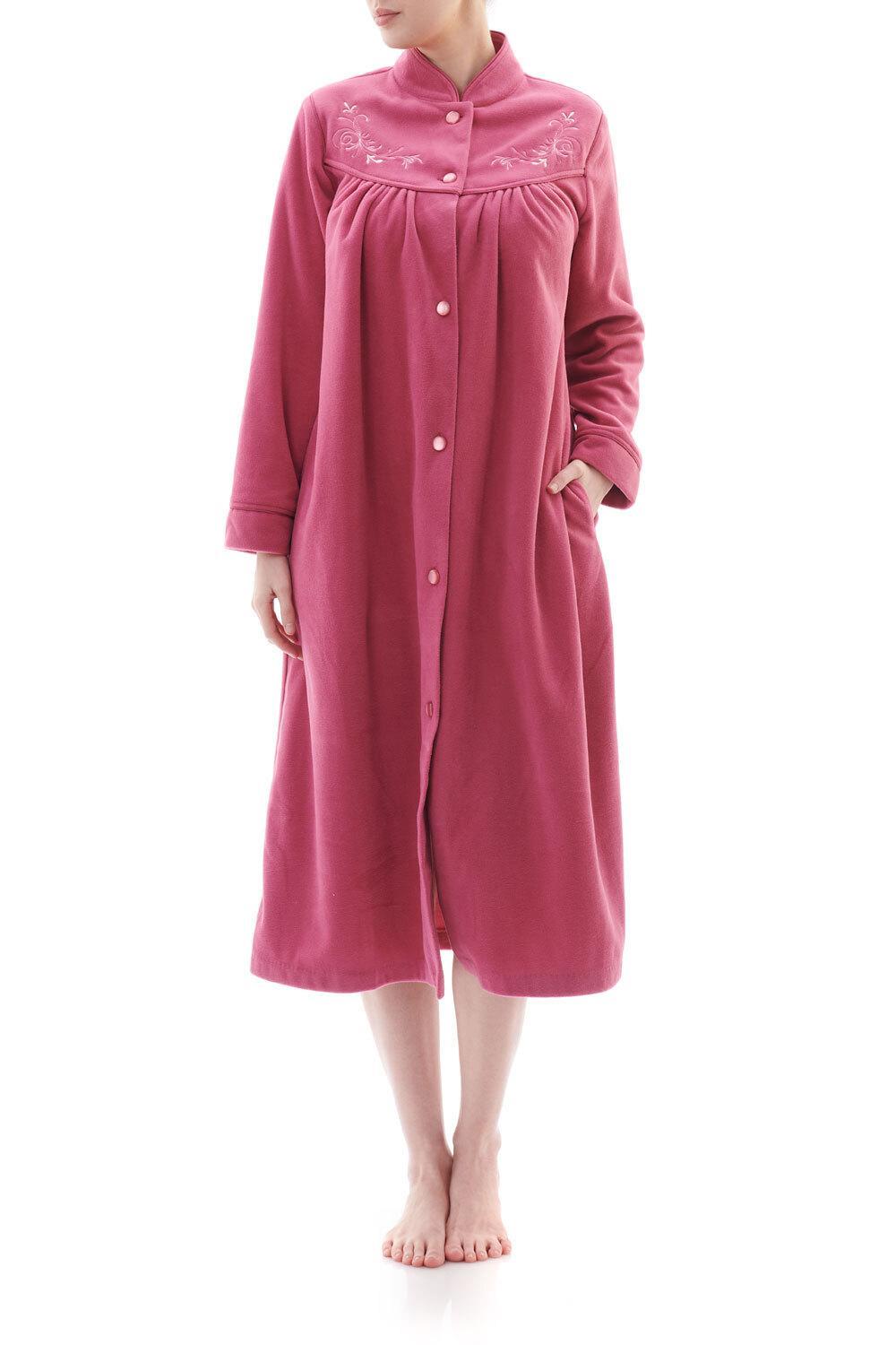 Ladies Givoni Dusty Pink Mid Length Button Dressing Gown Bath Robe (7GB80) [Size: XLarge]