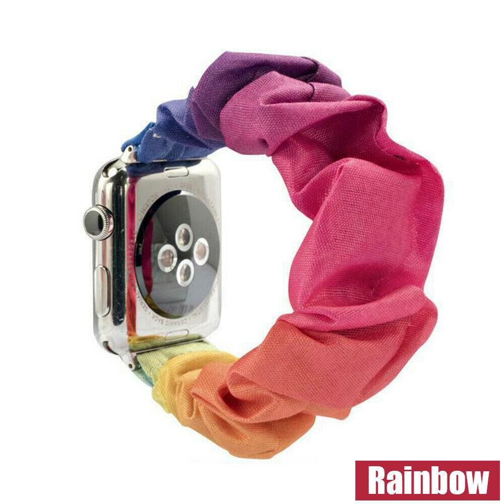Scrunchie Elastic Watch Straps Watchband For Apple Watch Band Series 7 6 5 4 3 2-For Apple Watch 42/44/45mm-Rainbow