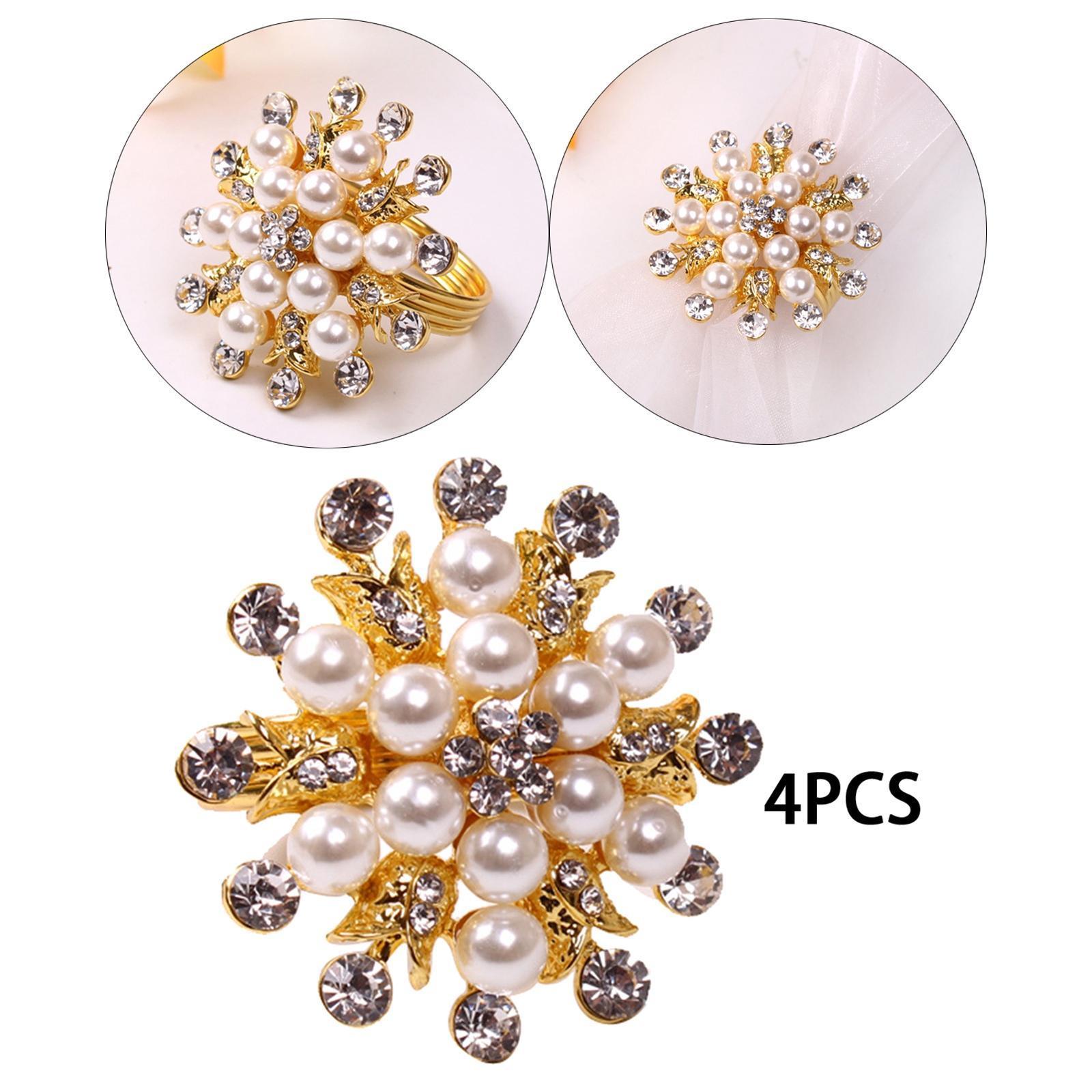 4 Pieces Napkin Rings Set Snowflake Table Decor Diamond Floral for Christmas