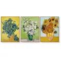 Van Gogh sunflowers Roses 3 sets Natural Wood Frame Canvas Wall Art Home Decor