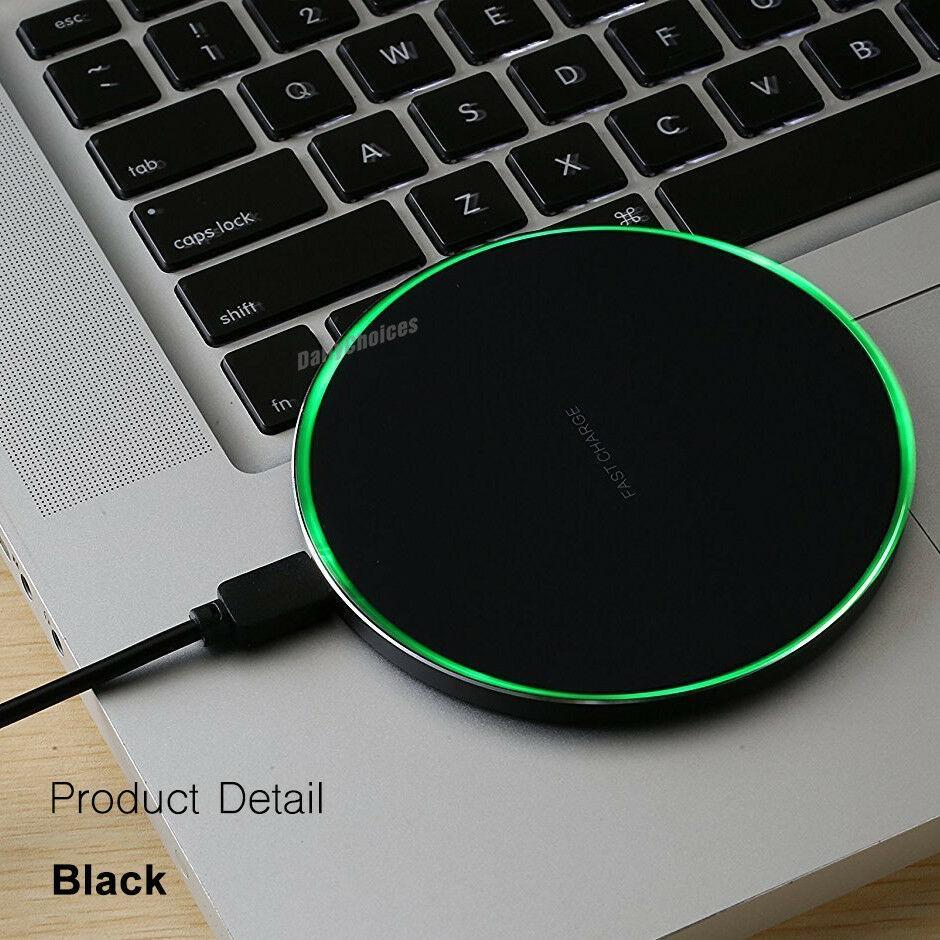 Qi Wireless Charger FAST Charging Pad For iPhone 12 11 Pro Samsung S21 S20 S10-Black