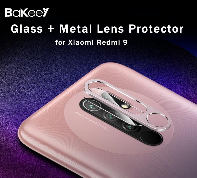 for Xiaomi Redmi 9 Anti-Scratch Aluminum Alloy Metal Circle Ring + HD Soft Tempered Glass Rear Phone Lens Protector